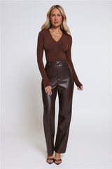Let's Talk Style Faux Leather Pants Chocolate