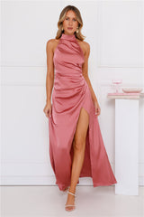 Sonnet Satin Halter Maxi Dress Rose