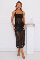 Sparkle Set Sequin Midi Dress Black