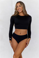 BASE Errands All Day Long Sleeve Crop Top Onyx Black