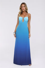 Azure Luxe Halter Maxi Dress Blue
