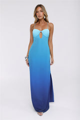 Azure Luxe Halter Maxi Dress Blue