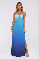 Azure Luxe Halter Maxi Dress Blue