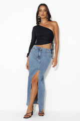 Brunch Groove One Shoulder Top Black