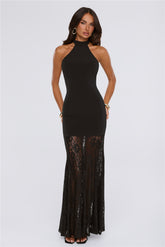 Flirt Society Halter Lace Maxi Dress Black