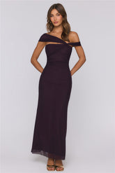 Yacht Club Dreams Mesh Off Shoulder Maxi Dress Deep Plum