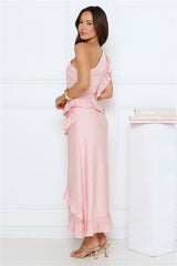 Moonlit Thoughts One Shoulder Maxi Dress Pink