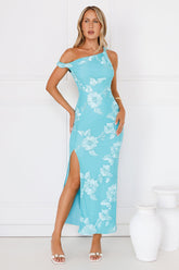 Billions Off Shoulder Mesh Maxi Dress Aqua