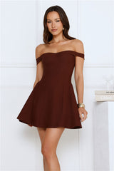 Waverly Off Shoulder Mini Dress Brown