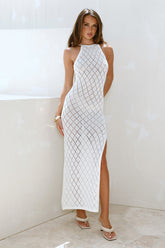 Sandcastle Knit Halter Maxi Dress White