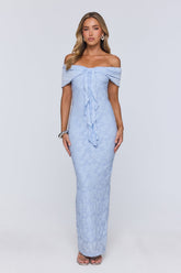 Sunshine Pop Off Shoulder Maxi Dress Blue