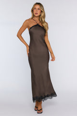 Editorial Archive Satin Lace Maxi Dress Brown