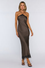 Editorial Archive Satin Lace Maxi Dress Brown