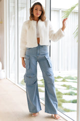 Deluxe Macaron Faux Fur Cropped Jacket Cream