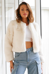 Deluxe Macaron Faux Fur Cropped Jacket Cream
