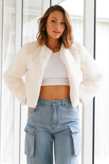 Deluxe Macaron Faux Fur Cropped Jacket Cream