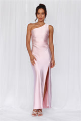 HELLO MOLLY The Aurora One Shoulder Satin Maxi Dress Pink