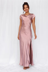 The Valentina Cap Sleeve Satin Maxi Dress Dusty Pink