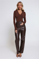 Let's Talk Style Faux Leather Pants Chocolate