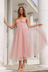 Wandering In The Light Tulle Midi Dress Blush