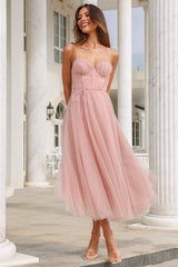 Wandering In The Light Tulle Midi Dress Blush