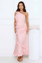 Moonlit Thoughts One Shoulder Maxi Dress Pink