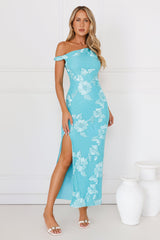 Billions Off Shoulder Mesh Maxi Dress Aqua