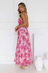Flower Fields Strapless Maxi Dress Pink