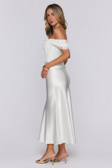 Love Looks Good Lace Satin Off Shoulder Maxi Dress White