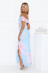 Dream Vacay Floral Mesh Maxi Dress Blue