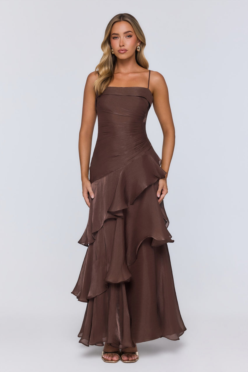 Peachy Glow Maxi Dress Brown