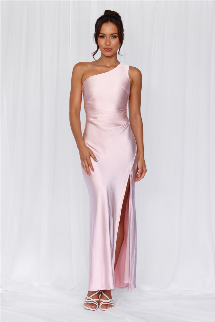 HELLO MOLLY The Aurora One Shoulder Satin Maxi Dress Pink