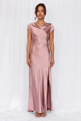 The Valentina Cap Sleeve Satin Maxi Dress Dusty Pink