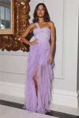 Queen Of The Castle One Shoulder Tulle Maxi Dress Lilac